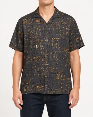 NEW Silver Stone Shirt Mens 3XL Charcoal Orange Hawaiian Short Sleeve Casual
